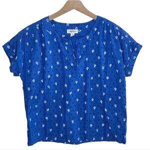 Style & Co Blue Hot Air Balloon & Swiss Dot Short Sleeve Top Size Medium